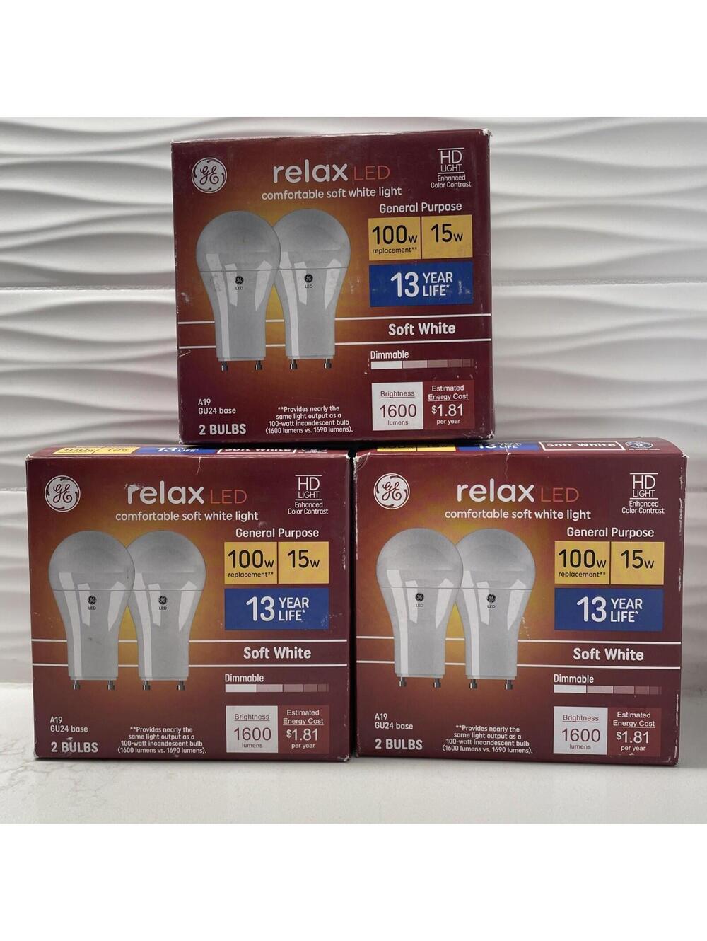 GE Relax LED HD Light Soft White A19 1600 lumens 100w replacement 15w GU24 Base